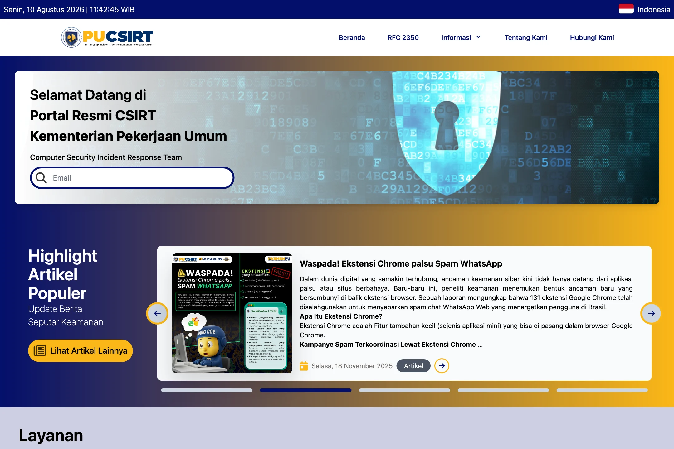 Public home page of the Ministry of Public Works CSIRT portal